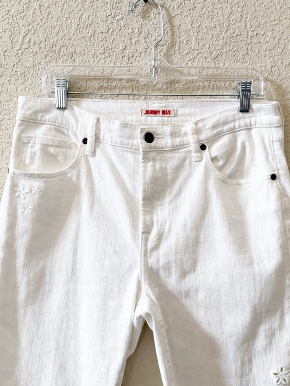 Johnny Was Jeans The Cropped Baby Boot Embroidered Eyelet Flare Boho White 30 - Picture 7 of 15